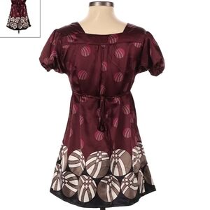 Duo Maternity Silky Maroon Top Women's Small S Shirred Stretch Chest Tie Back